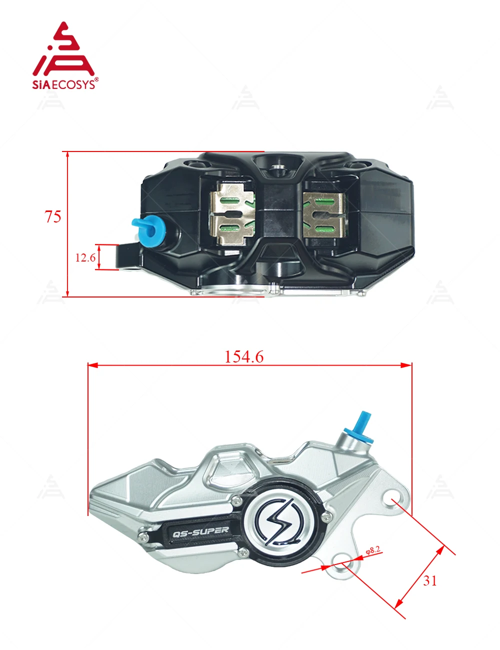 QS 4-Piston 220mm Forged Alumi - огляд і ціна Forged Front Brake Caliper 4 Piston